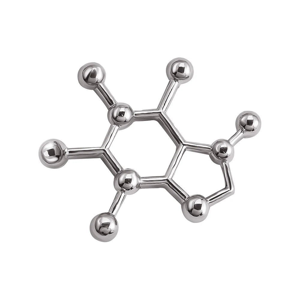 咖啡因分子結構醫學胸針, 金色徽章, 科學化學生物學, 翻領別針, 學生禮物