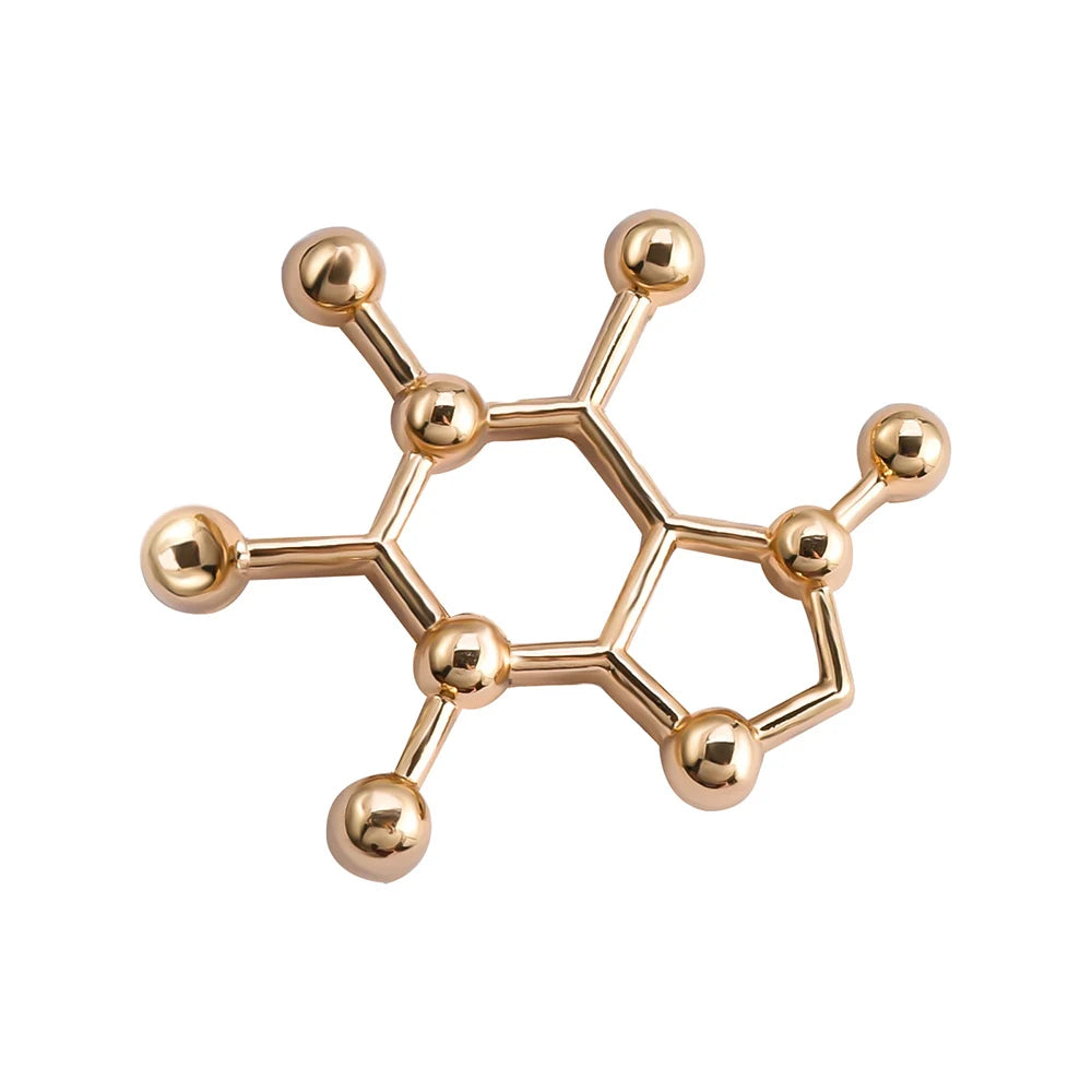 咖啡因分子結構醫學胸針, 金色徽章, 科學化學生物學, 翻領別針, 學生禮物