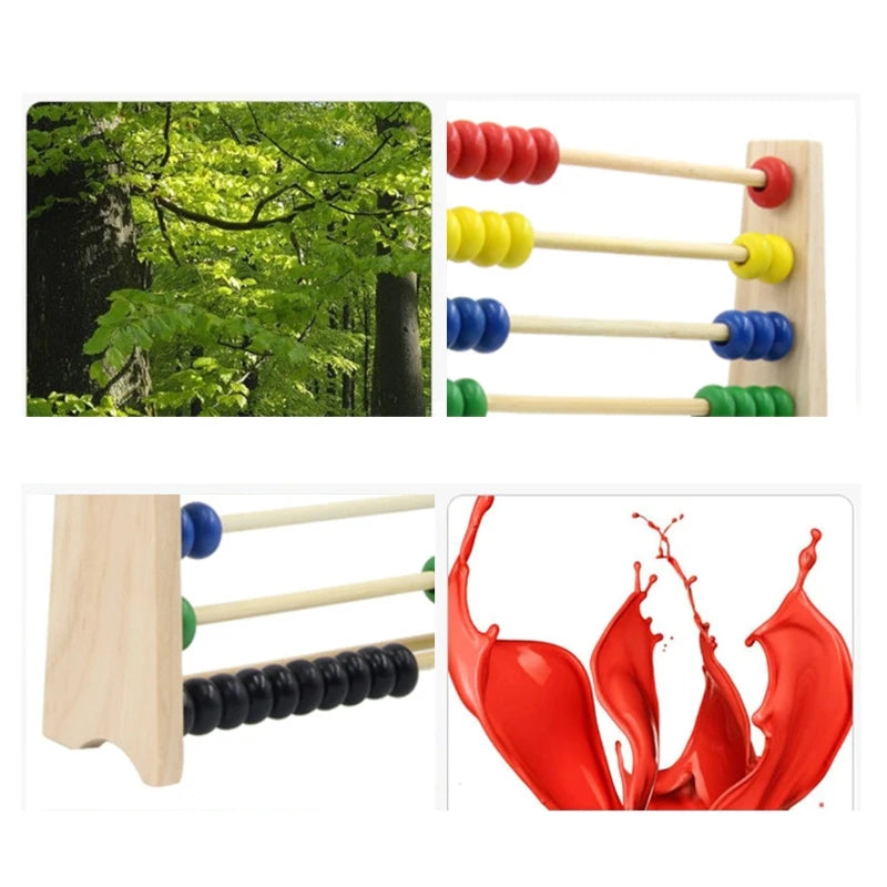 木製算盤, 10排彩色珠子計數, 兒童數學學習教育玩具