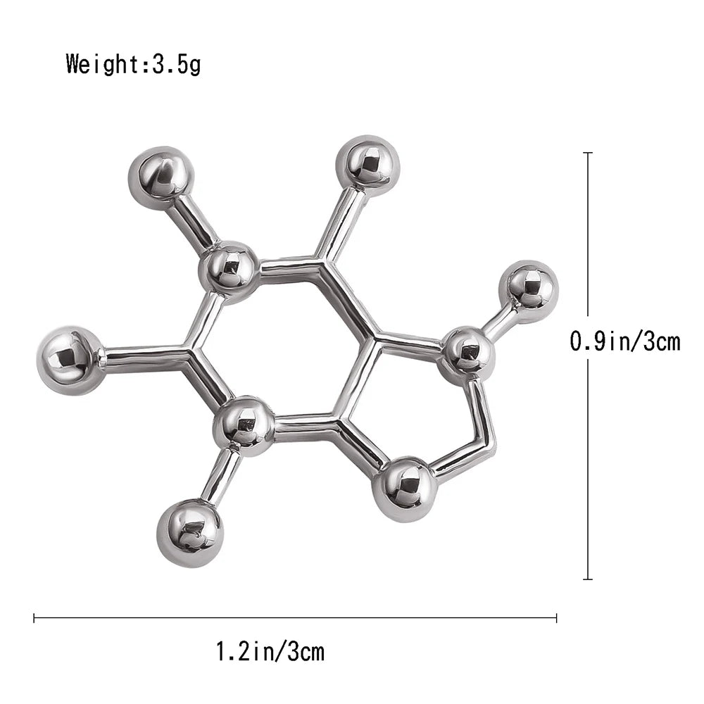 咖啡因分子結構醫學胸針, 金色徽章, 科學化學生物學, 翻領別針, 學生禮物