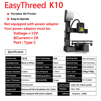 EasyThreed 3D 列印機 K10 入門級 支援 TPU PLA 1.75mm