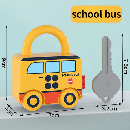 數字匹配鎖玩具車遊戲 蒙特梭利教育玩具 兒童學習鎖帶鑰匙 火車遊戲 幼兒早教輔助工具
