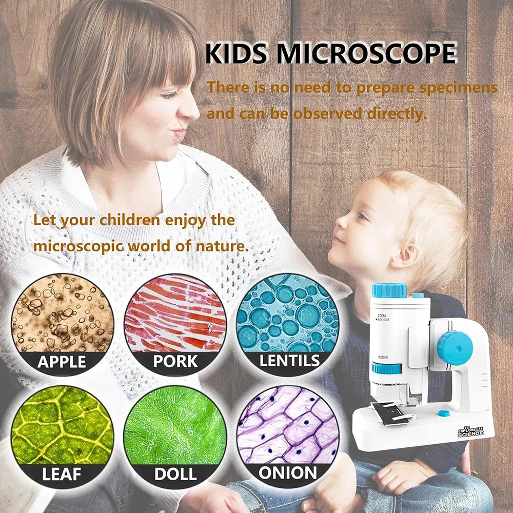 Children's Microscope 60x-200x Biological Microscope Set Portable Microscope Microbiology Exploration for Elementary Students