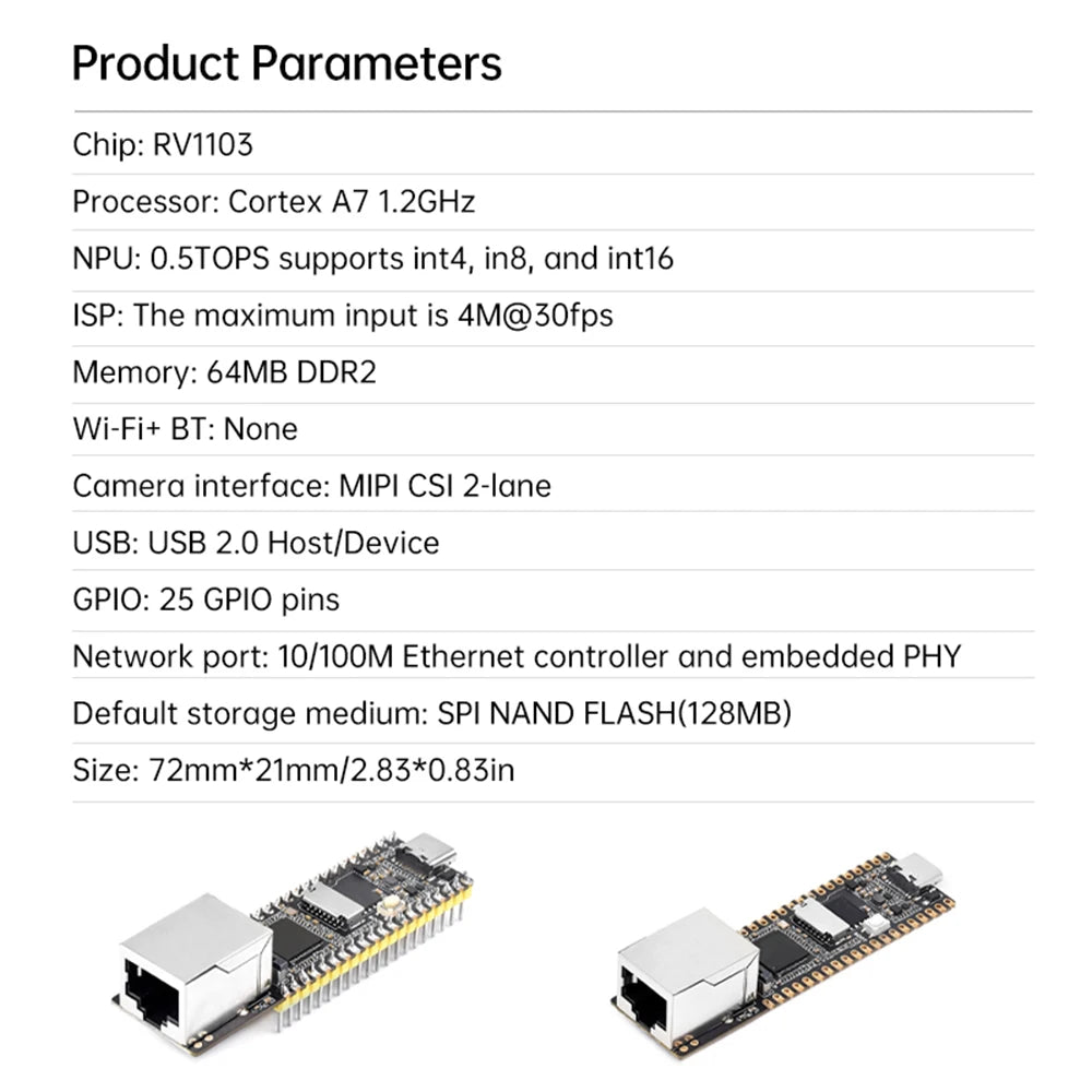 Luckfox Pico Plus 開發板 Cortex-A7 人工智慧演示板 RV1103 視覺處理器 搭載以太網 支援 Linux