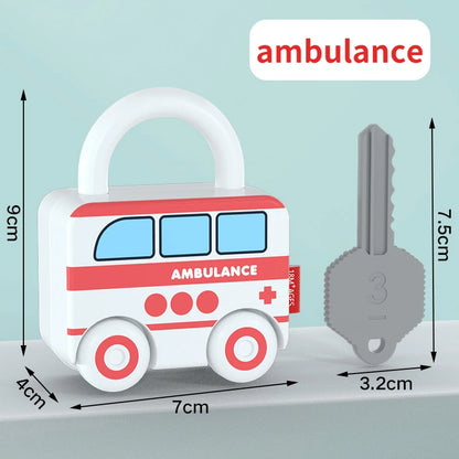 數字匹配鎖玩具車遊戲 蒙特梭利教育玩具 兒童學習鎖帶鑰匙 火車遊戲 幼兒早教輔助工具