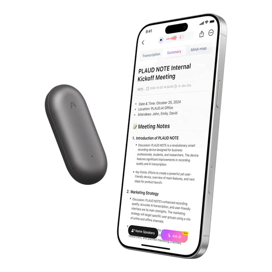 AI語音記錄器 PLAUD NotePin 語音記錄器 應用程式控制 | AI筆記助手 | AI轉錄與摘要 | 支援112種語言 | 64GB內存 | 適用於講座會議 | 灰色